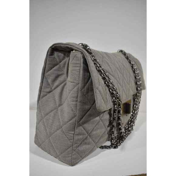 Chanel XXL Maxi 2.55 Reissue Airlines Classic Flap Grey Denim Logo Shoulder Bag - Picture 3 of 12